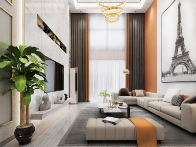 现代风格复式客厅3D模型下载